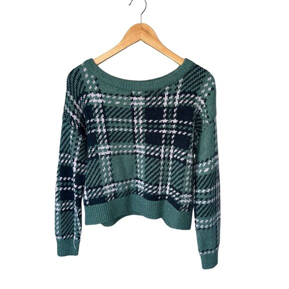 Abercrombie & Fitch Wool Blend Green Plaid Pullover Sweater - Picture 2 of 8